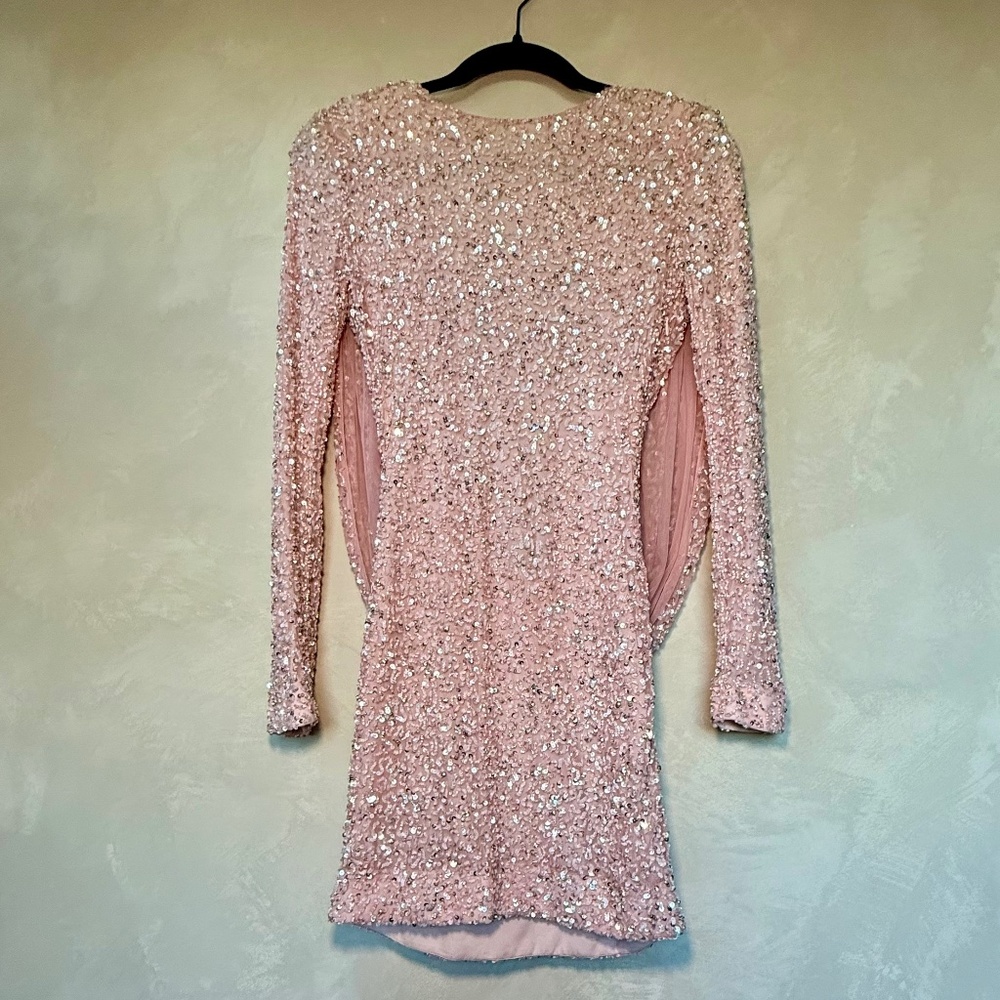 Retrofete, Pink, Silver Sequined, Mini Mertzi Dress with Backless Cowl
